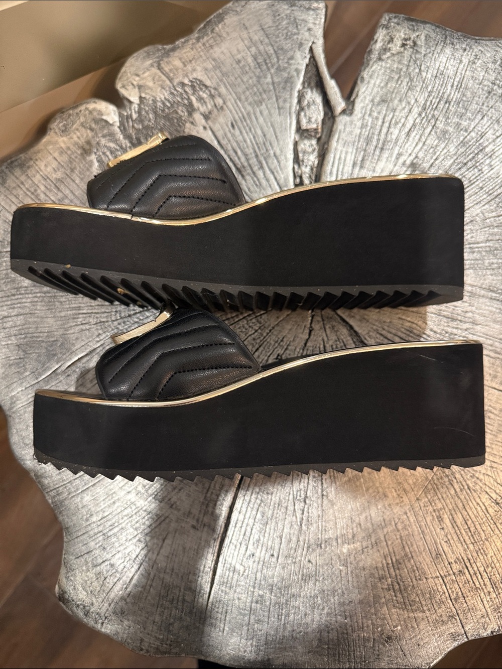 ALDO Black Slide Mules with Gold Buckle Trim size 6 - Picture 2 of 3
